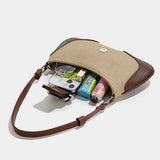 Vintage Canvas Shoulder Bag Ladies Stitching Pu Messenger Bag
