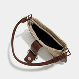 Vintage Canvas Shoulder Bag Ladies Stitching Pu Messenger Bag