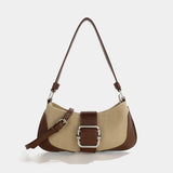Vintage Canvas Shoulder Bag Ladies Stitching Pu Messenger Bag