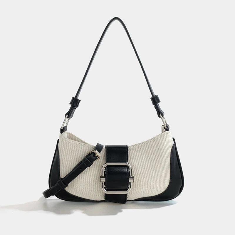 Vintage Canvas Shoulder Bag Ladies Stitching Pu Messenger Bag