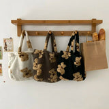 Vintage Cartoon Prints Women Soft Plush Handbag Lamb Wool Tote Capacity