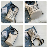 Vintage Casual Canvas Shoulder Bag for Women Bucket Shaped Crossbody Handbag