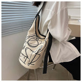 Vintage Casual Canvas Shoulder Bag for Women Bucket Shaped Crossbody Handbag