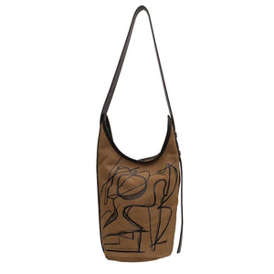 Vintage Casual Canvas Shoulder Bag for Women Bucket Shaped Crossbody Handbag
