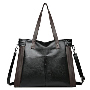 Vintage Casual Style Big Shoulder Bags for Women PU Leather Solid Tote Handbags