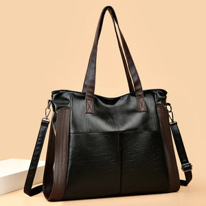 Vintage Casual Style Big Shoulder Bags for Women PU Leather Solid Tote Handbags