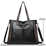 Vintage Casual Style Big Shoulder Bags for Women PU Leather Solid Tote Handbags
