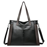 Vintage Casual Style Big Shoulder Bags for Women PU Leather Solid Tote Handbags