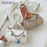 Vintage Casual Women Butterfly Double Chain PU Underarm Bag Small Handbag