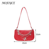 Vintage Casual Women Butterfly Double Chain PU Underarm Bag Small Handbag