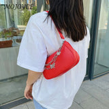 Vintage Casual Women Butterfly Double Chain PU Underarm Bag Small Handbag