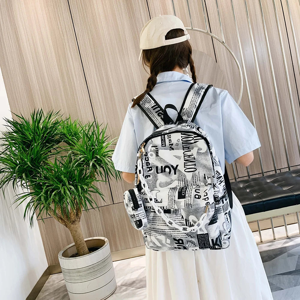 Vintage Nylon Backpack Cow Pattern School Bags Girls Daily Travel Knapsack