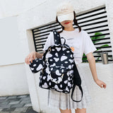 Vintage Nylon Backpack Cow Pattern School Bags Girls Daily Travel Knapsack