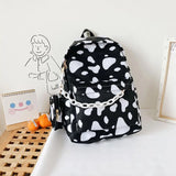 Vintage Nylon Backpack Cow Pattern School Bags Girls Daily Travel Knapsack