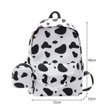 Vintage Nylon Backpack Cow Pattern School Bags Girls Daily Travel Knapsack