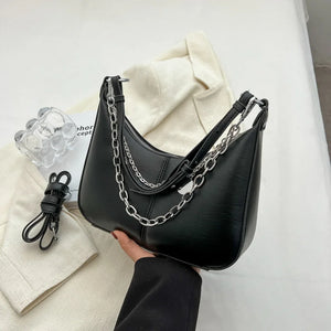 Vintage Chain Shoulder Bag Autumn Winter PU Leather Handbag Solid Color