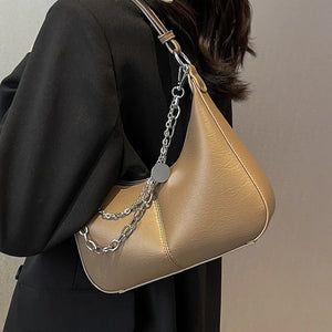 Vintage Chain Shoulder Bag Autumn Winter PU Leather Handbag Solid Color