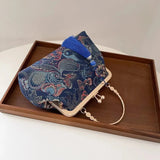 Vintage Chain Women Shoulder Crossbody Bag Flowers Fringe Bag Small Shell Lock B