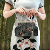 Vintage Chain Women Shoulder Crossbody Bag Flowers Fringe Bag Small Shell Lock B
