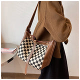 Vintage Chessboard Tote Bag High PU Leather Women Handbag