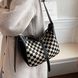 Vintage Chessboard Tote Bag High PU Leather Women Handbag