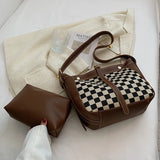 Vintage Chessboard Tote Bag High PU Leather Women Handbag