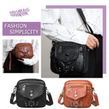 Vintage Crossbody Bag Multifunctional PU Leather Fanny Pack Anti-theft Zipper