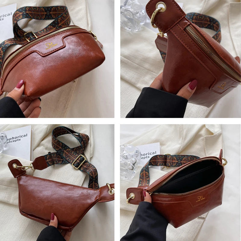 Vintage Chest Crossbody Bag PU Leather Shoulder Bag Dumpling Waist Bag