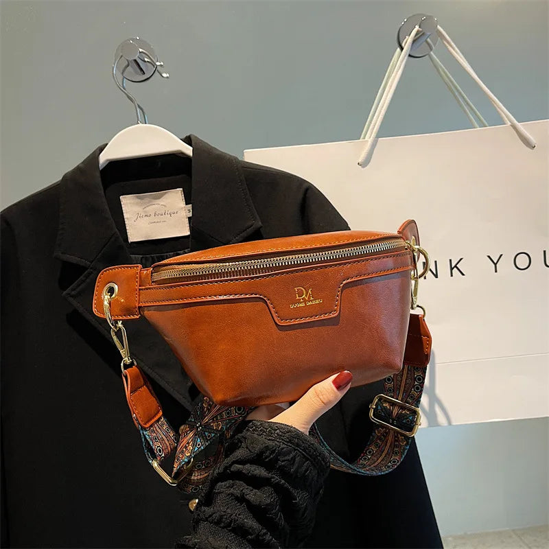 Vintage Chest Crossbody Bag PU Leather Shoulder Bag Dumpling Waist Bag