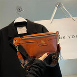 Vintage Chest Crossbody Bag PU Leather Shoulder Bag Dumpling Waist Bag