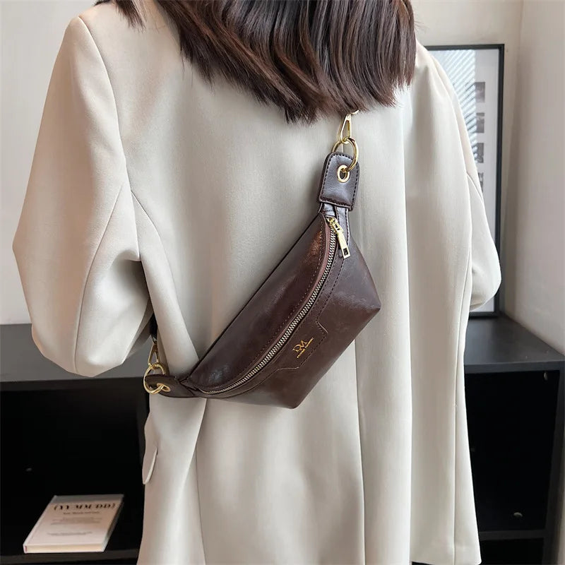 Vintage Chest Crossbody Bag PU Leather Shoulder Bag Dumpling Waist Bag