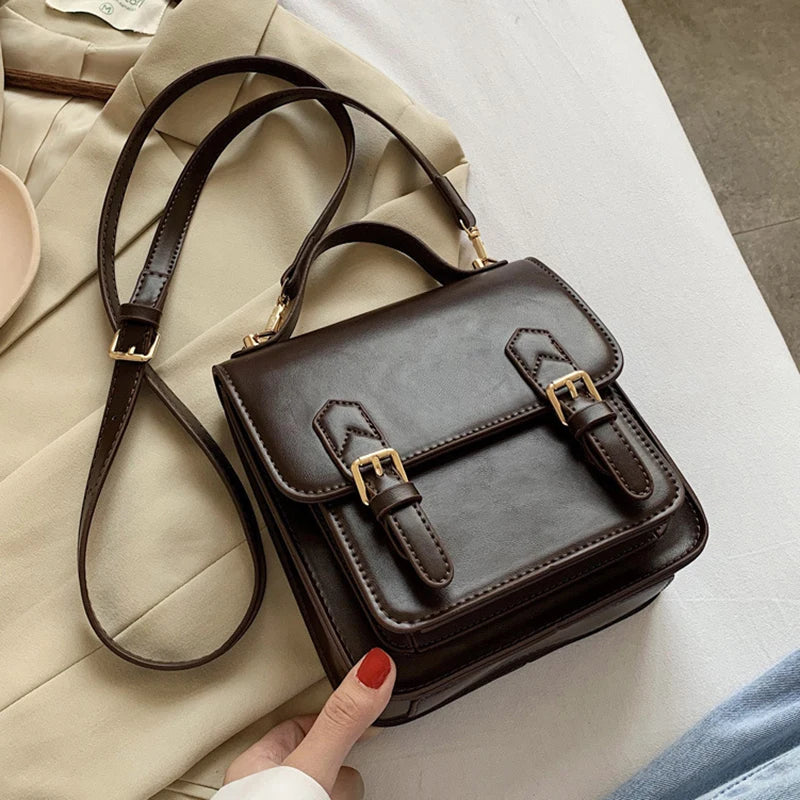 Vintage College Style PU Leather Shoulder Bag