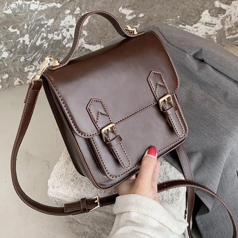 Vintage College Style PU Leather Shoulder Bag