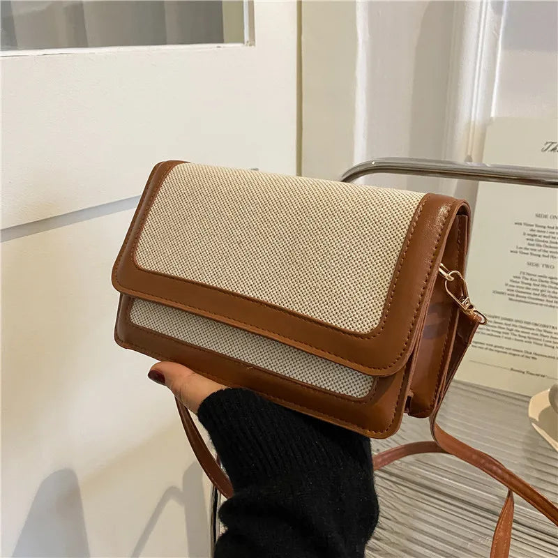 Vintage Contrast Women's Crossbody Bag Pu Leather Handbag