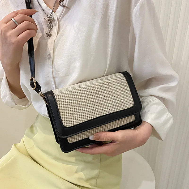 Vintage Contrast Women's Crossbody Bag Pu Leather Handbag