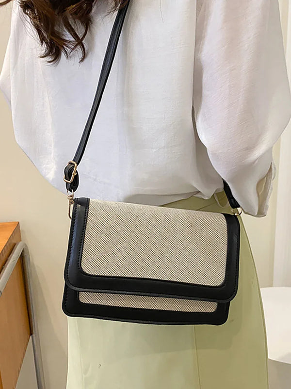 Vintage Contrast Women's Crossbody Bag Pu Leather Handbag
