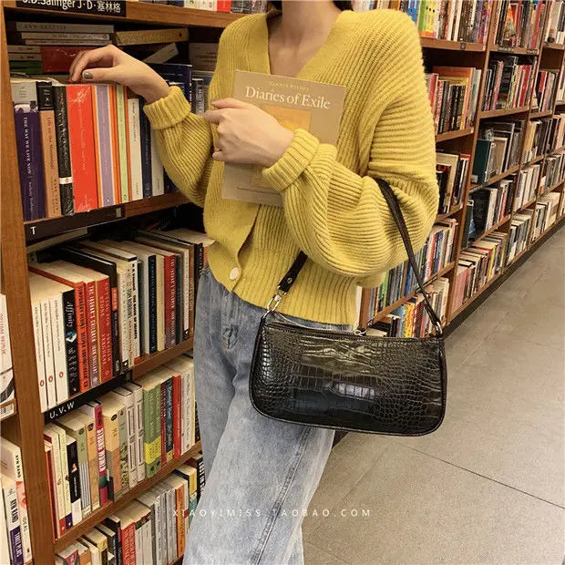 Vintage Crocodile Pattern Ladies Shoulder Bags Women Underarm Bag PU Leather