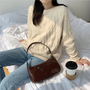 Vintage Crocodile Pattern Ladies Shoulder Bags Women Underarm Bag PU Leather