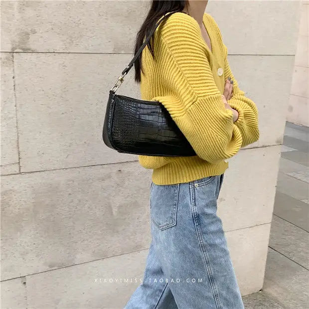 Vintage Crocodile Pattern Ladies Shoulder Bags Women Underarm Bag PU Leather