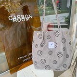 Vintage Corduroy Shoulder Bag Smiley Face Dot Print Shopper Bags