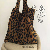 Vintage Corduroy Shoulder Bag Leopard Han