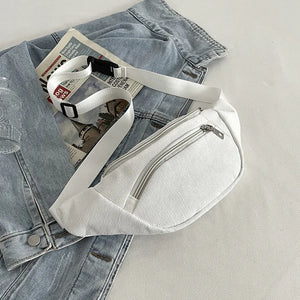 Vintage Corduroy Waist Bag for Women Zipper Chest Bag Female Banana Bag