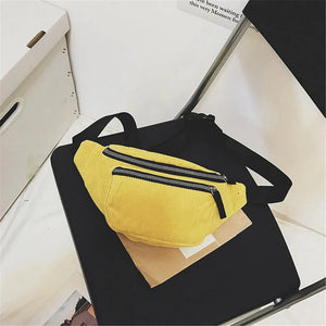 Vintage Corduroy Waist Pack Women Girls Chest Pouch Belt Bags Female Messenger S