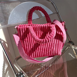 Vintage Corduroy Bucket Shoulder Bag Vertical Stripes Crossbody