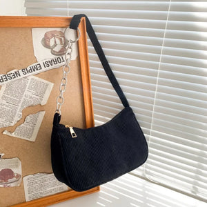 Vintage Corduroy Women Handbag Zipper Underarm Bag Female Clutch