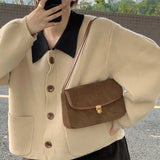 Vintage Corduroy Small Square Shoulder Bags Lock Ladies Underarm Bags