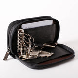 Vintage Cow Leather Key Holder for Men Brown Zipper Key Holder