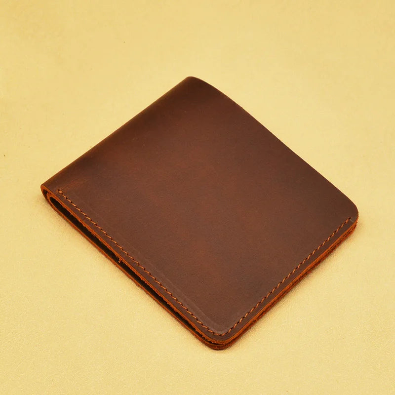 Vintage Cow Leather Men Wallets Short Wallet No Zipper Money Bag