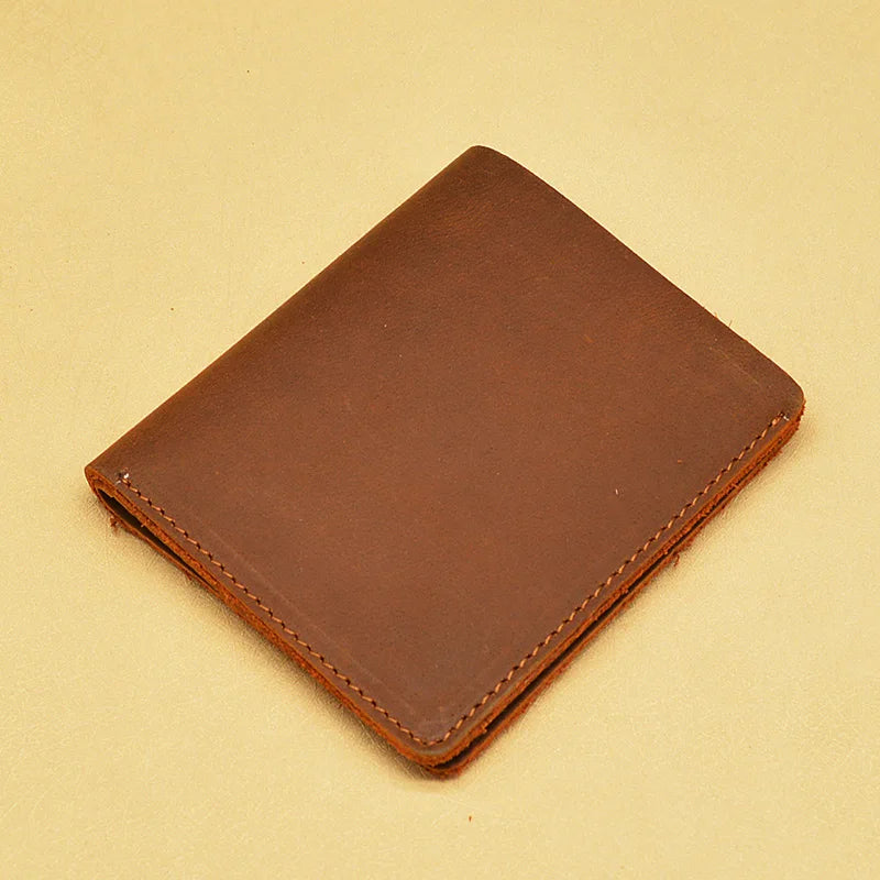Vintage Cow Leather Men Wallets Short Wallet No Zipper Money Bag