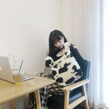 Vintage Cow Pattern Women Handbags Winter Student Small Shoulder Bags
